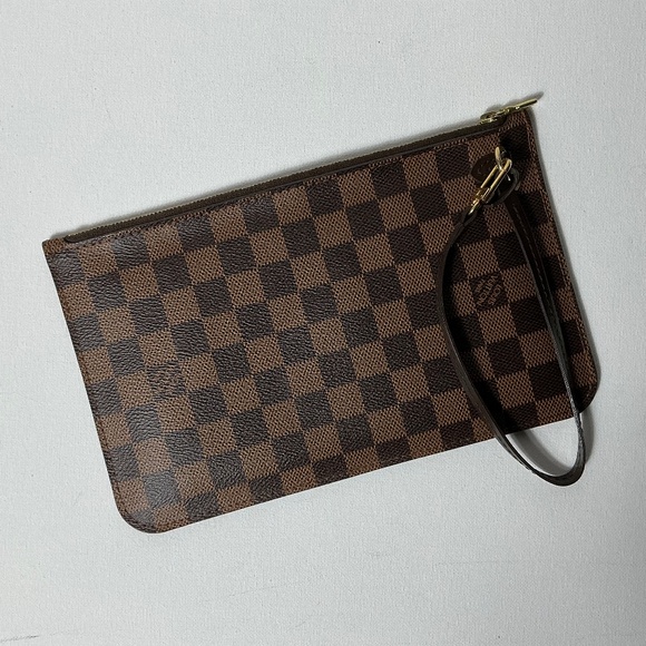 Louis Vuitton Brown Canvas Neverfull Pochette GM Pouch Wristlet with Bag - Picture 1 of 10